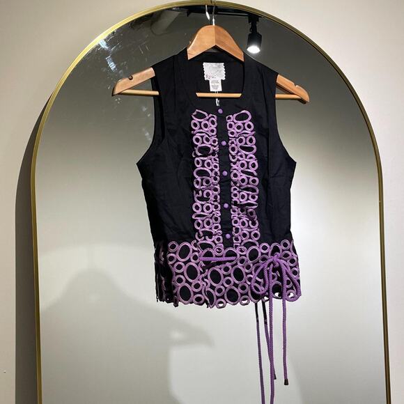 Black and Purple Embroidered Top - Picture 3 of 5